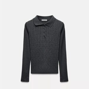 Zara Heather Charcoal Knit Polo Sweater